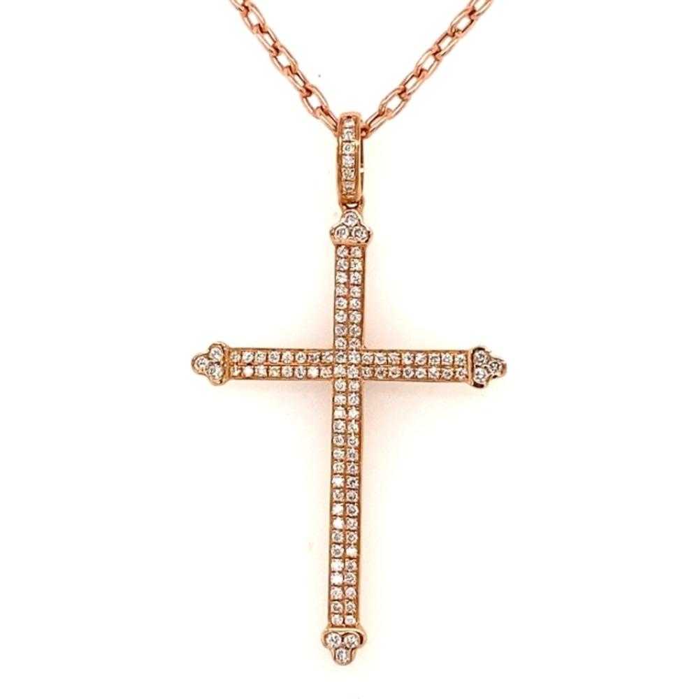 18K Rose Gold Diamond Cross Pendant Necklace with Round Diamonds by Afarin
