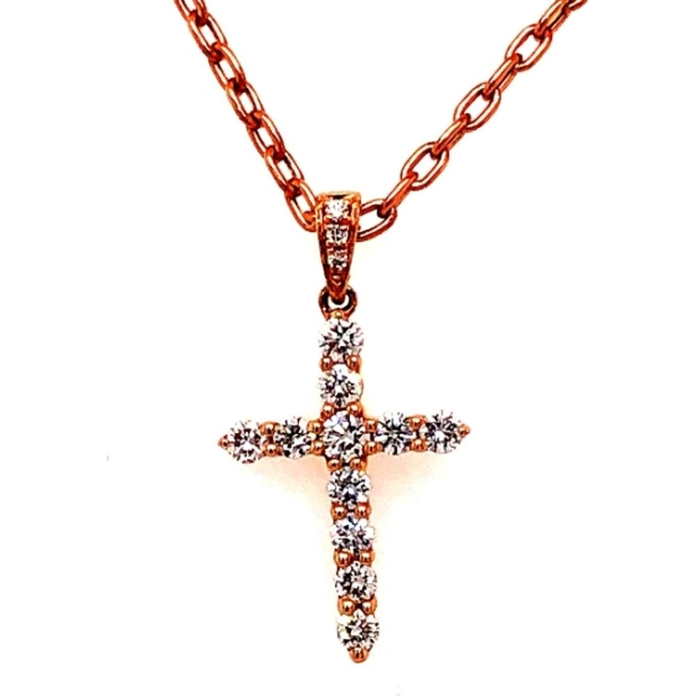 18K Rose Gold Diamond Cross Pendant Necklace with Round Diamonds by Afarin