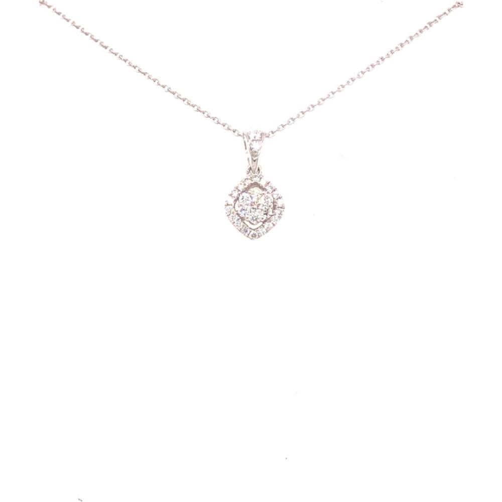 18K Rose Gold Diamond Halo Pendant Necklace with Round Center Stone by Afarin