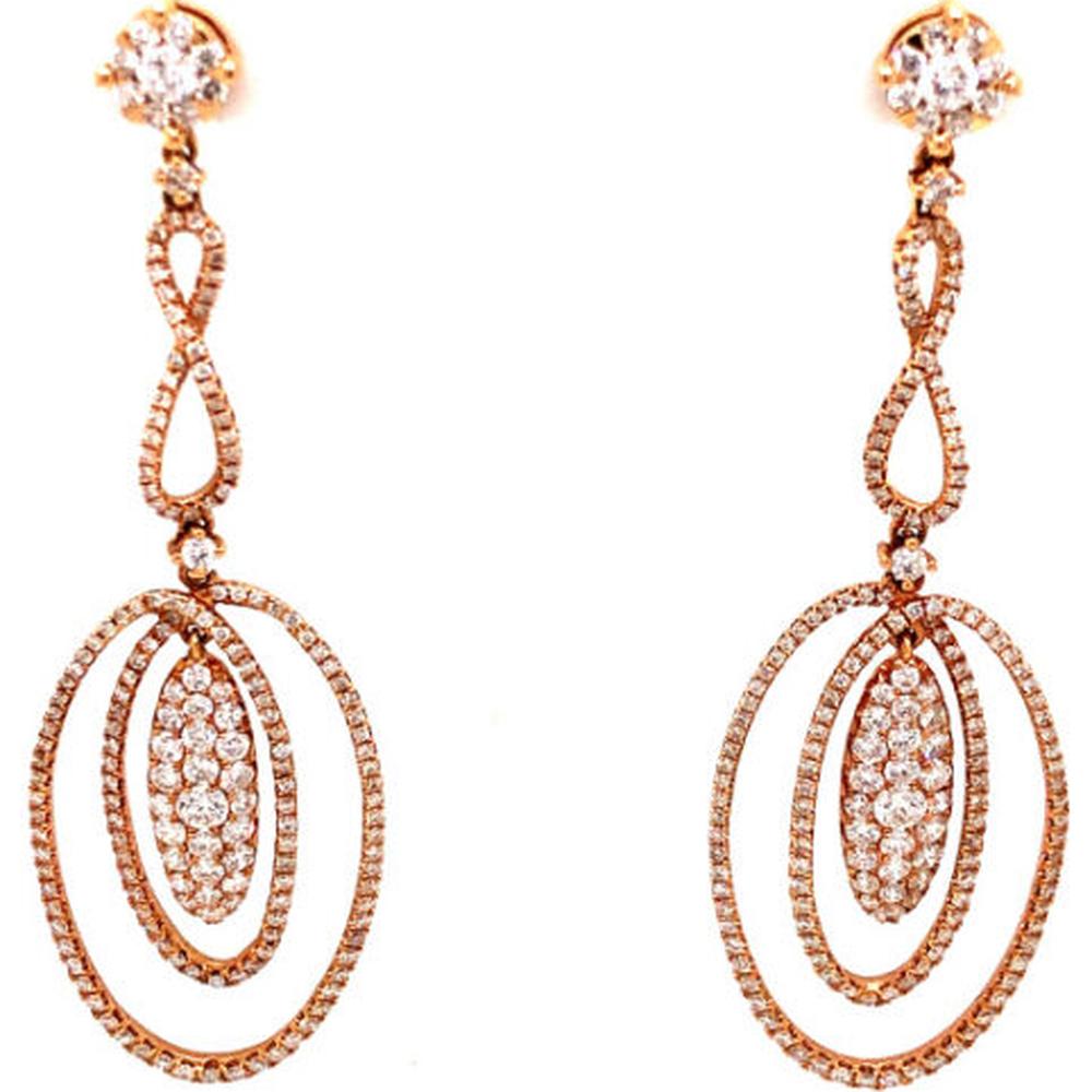 18K Rose Gold Diamond Open Oval Drop Earrings with Round Diamond Stud Tops by Afarin