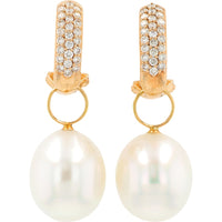 18K Rose Gold Drop Earrings with Pearl and Prong-Set Round Diamonds - 0.50 Carat Total Diamond Weight