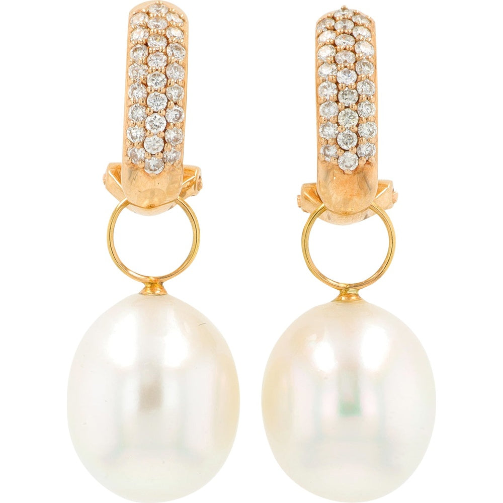 18K Rose Gold Drop Earrings with Pearl and Prong-Set Round Diamonds - 0.50 Carat Total Diamond Weight
