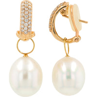 18K Rose Gold Drop Earrings with Pearl and Prong-Set Round Diamonds - 0.50 Carat Total Diamond Weight
