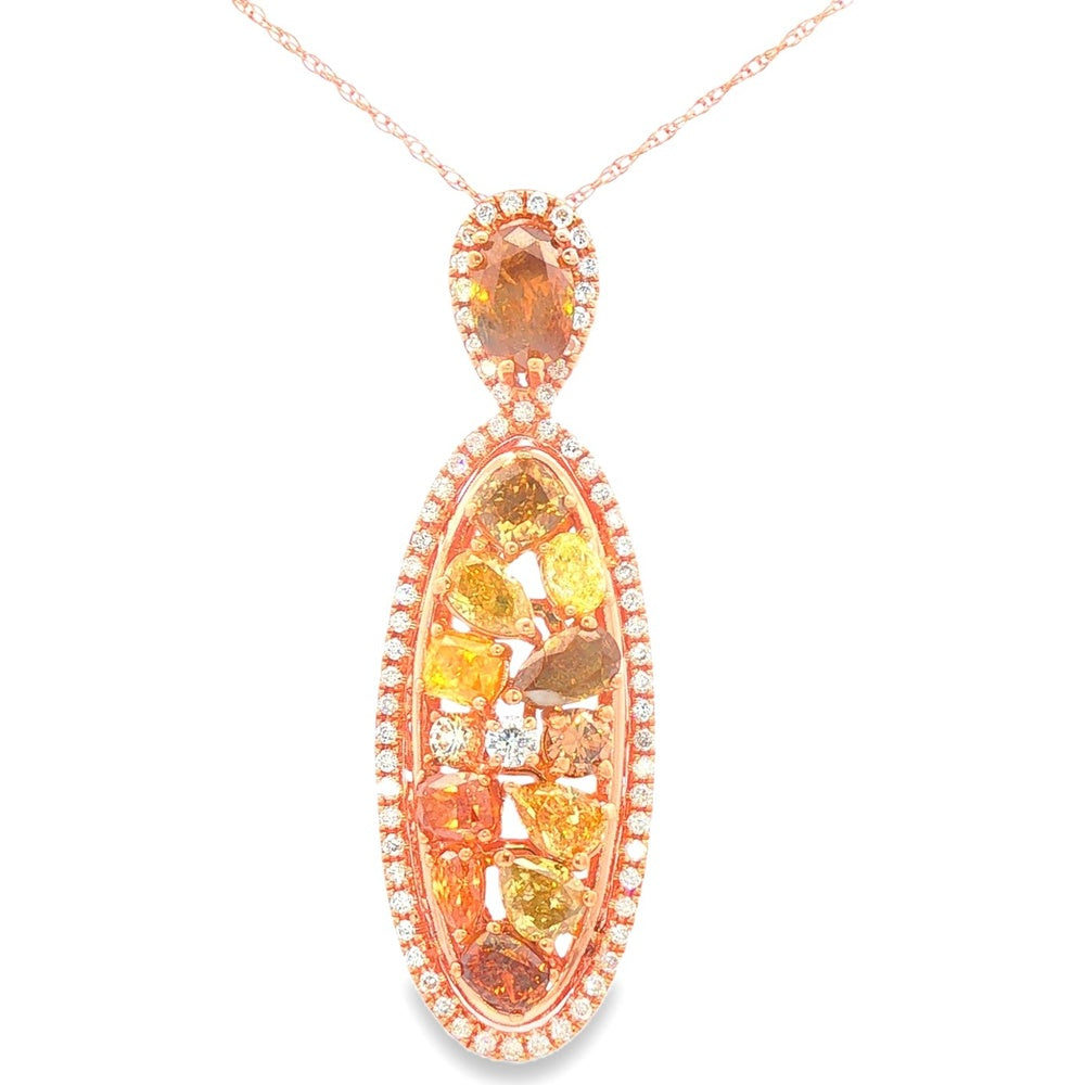 18K Rose Gold Drop Pendant with Pear Halo and Fancy Yellow Diamond Cluster - 3.06 Carat Total Fancy Diamond Weight and 0.27 Carat Total White Diamond Weight by Auriventus