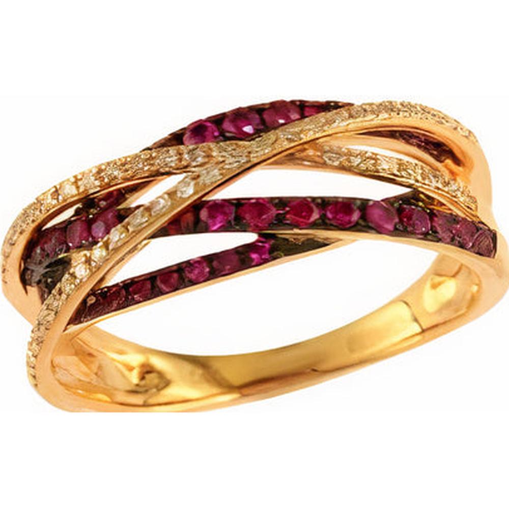 18K Rose Gold EFFY Crossover Ring with Channel - Set Round Rubies and Diamond Accents - 0.50 Carat Total Ruby Weight, 0.21 Carat Total Diamond Weight