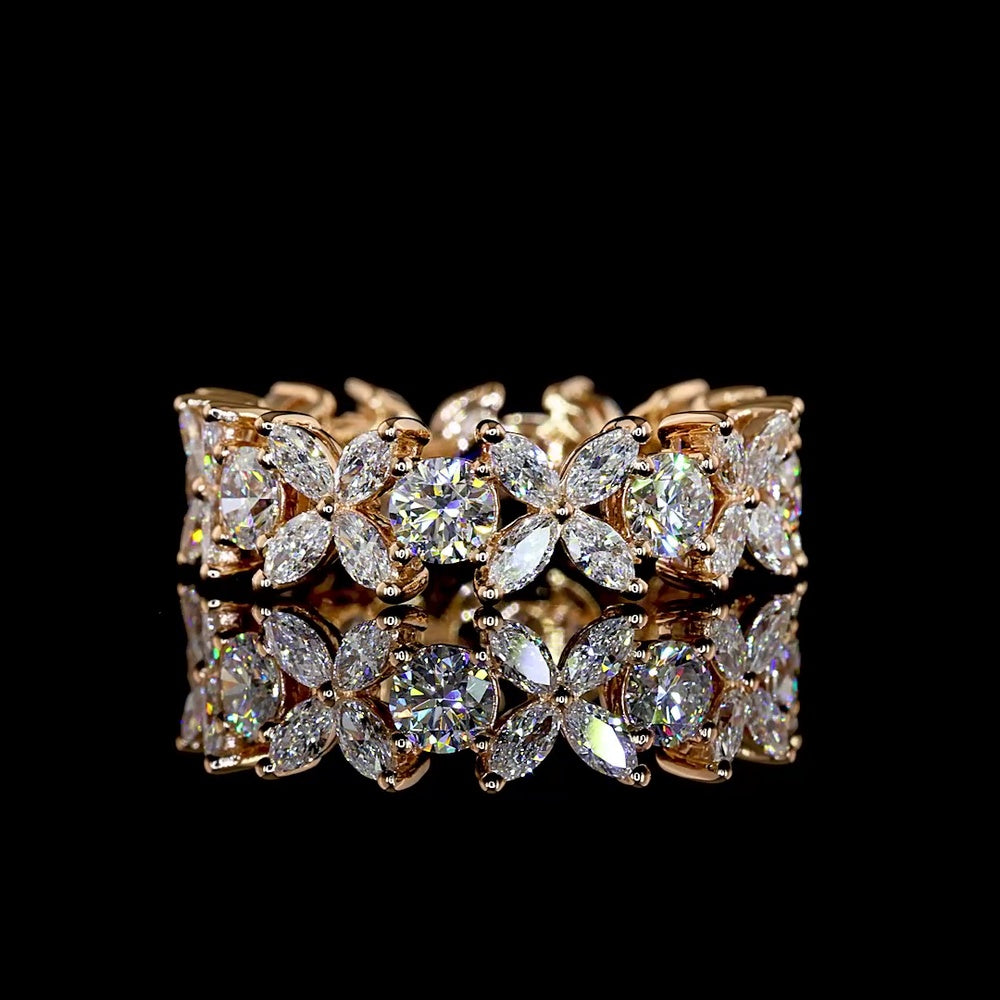 18K Rose Gold Eternity Band with Round and Marquise Lab Diamonds - 2.21 Carats Total Diamond Weight - Covaloro Fine Jewelry