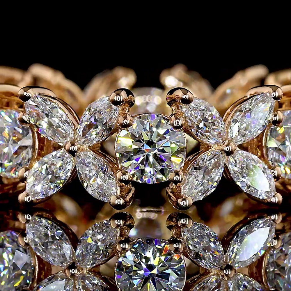 18K Rose Gold Eternity Band with Round and Marquise Lab Diamonds - 2.21 Carats Total Diamond Weight - Covaloro Fine Jewelry