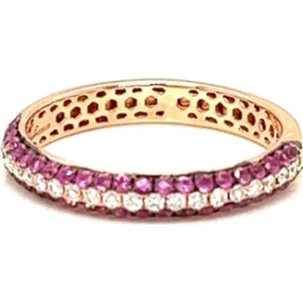 18K Rose Gold Eternity-Style Band with Round Pink Sapphires and Round Diamonds by Afarin