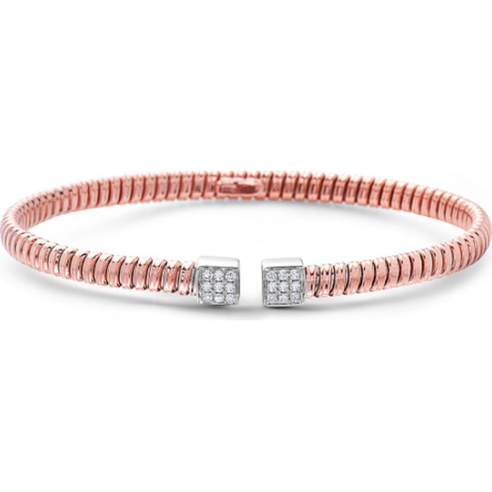 18K Rose Gold Flexible Open Bangle with White Gold Diamond Tips by Afarin