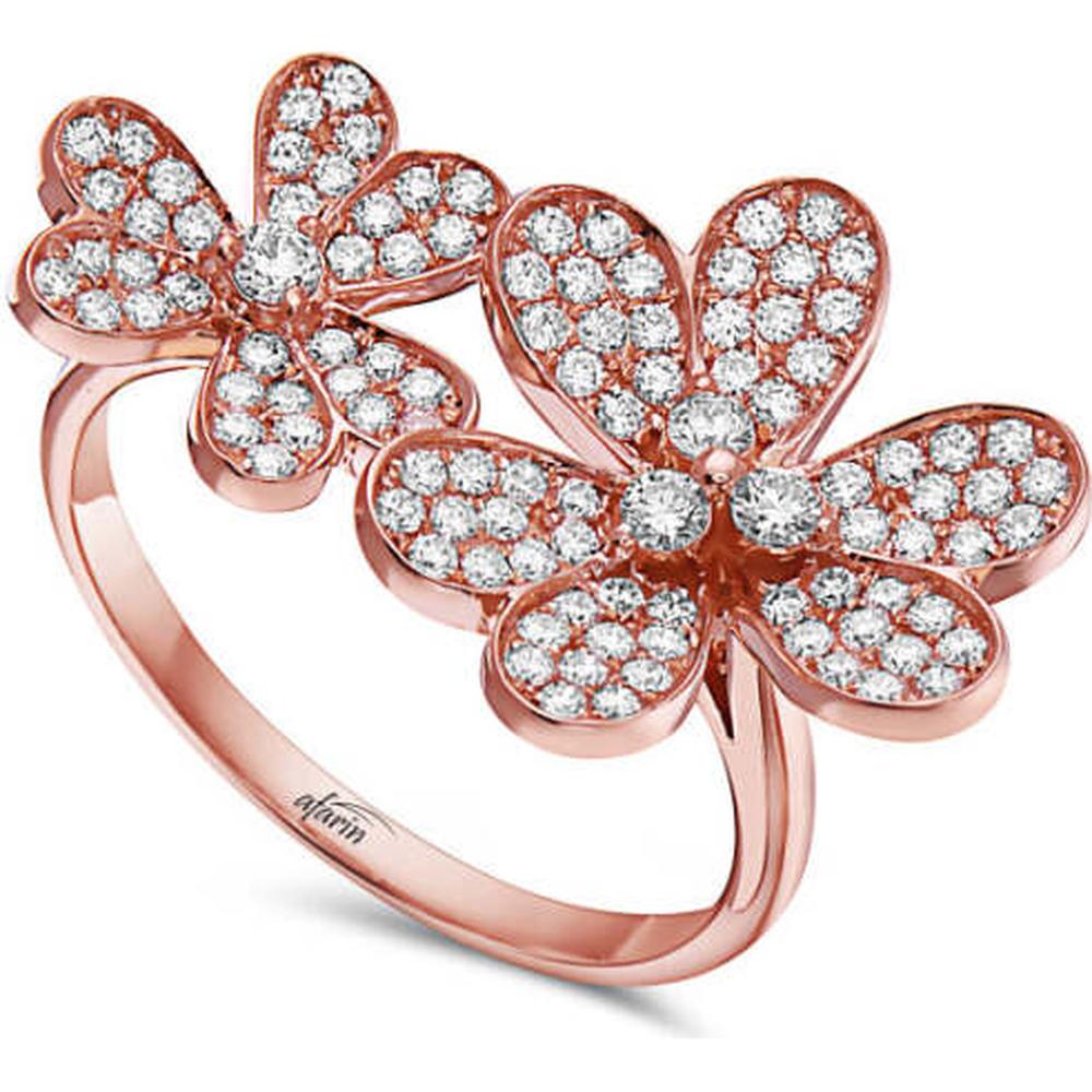 18K Rose Gold Floral Diamond Ring with Pavé Set Round Diamonds by Afarin