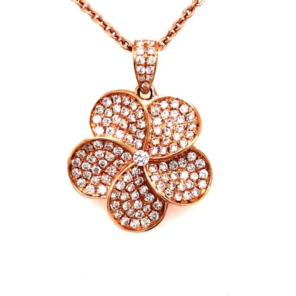 18K Rose Gold Flower Pendant with Pavé Set Round Diamonds by Afarin