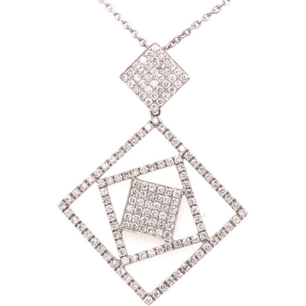 18K Rose Gold Geometric Diamond Pendant Necklace with Openwork Square Design and Pavé Diamond Center by Afarin