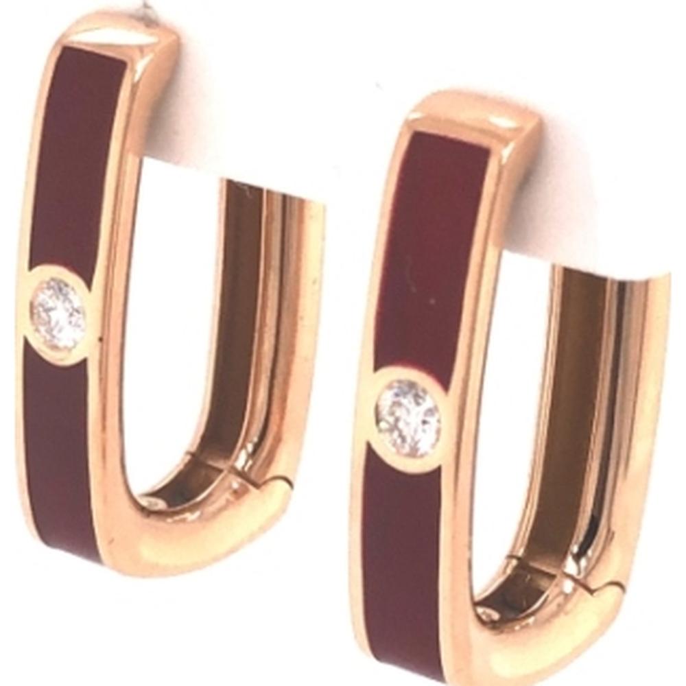 18K Rose Gold Huggie Earrings with Diamond Accents and Deep Red Enamel by Afarin