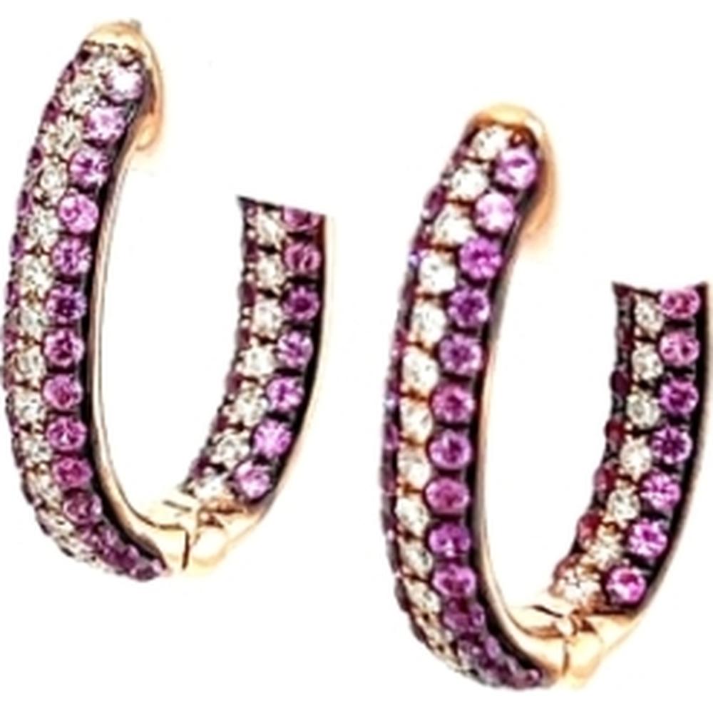 18K Rose Gold Huggie Earrings with Pink Sapphires and Diamonds by Afarin