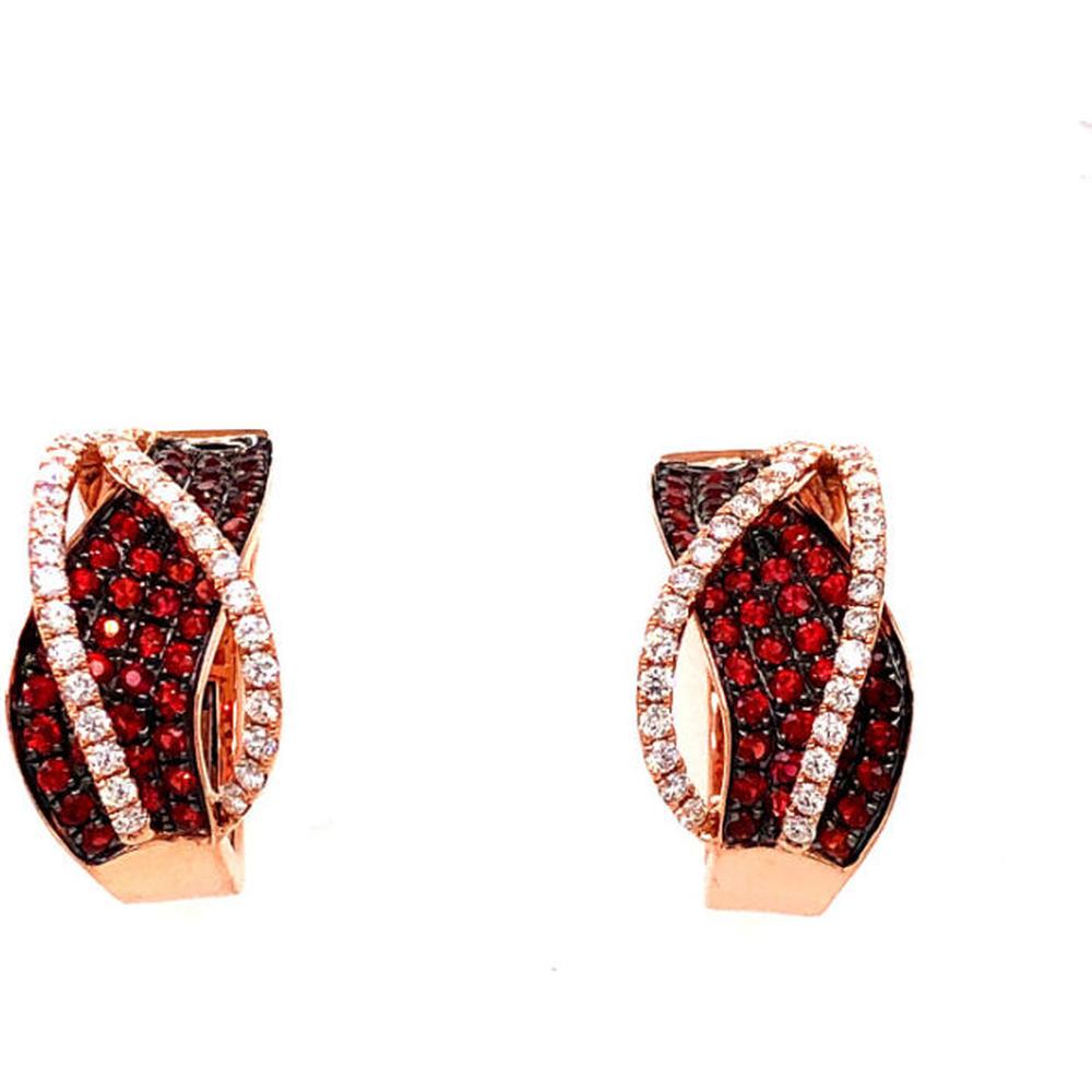 18K Rose Gold Huggie Earrings with Round Orange Sapphires and Diamond Accents by Afarin