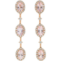 18K Rose Gold Morganite Dangle Earrings with Diamond Halos - 2.40 Carat Total Morganite Weight