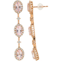 18K Rose Gold Morganite Dangle Earrings with Diamond Halos - 2.40 Carat Total Morganite Weight