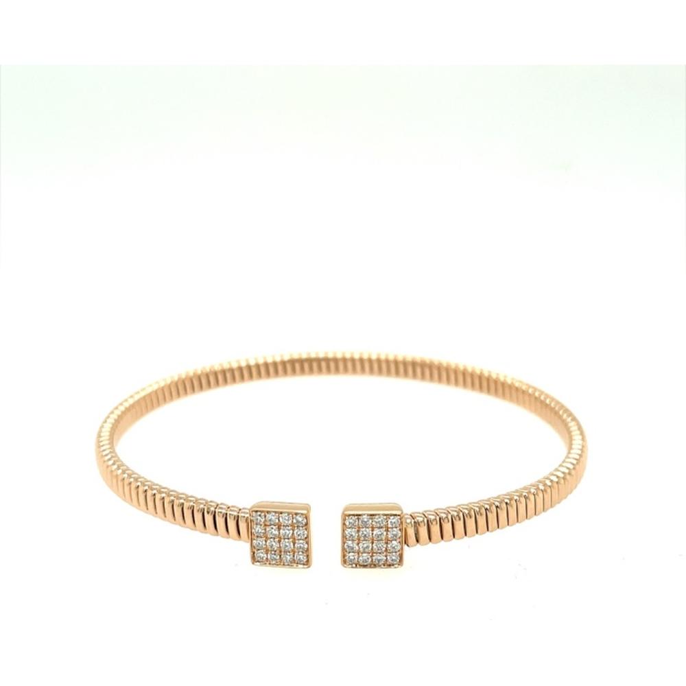 18K Rose Gold Open Bangle Bracelet with Square Pavé Diamond Ends by Afarin