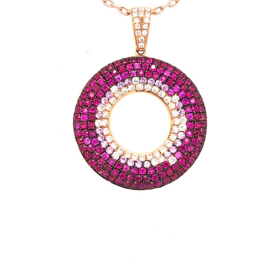 18K Rose Gold Open Circle Pendant with Pink Sapphires and Diamonds by Afarin