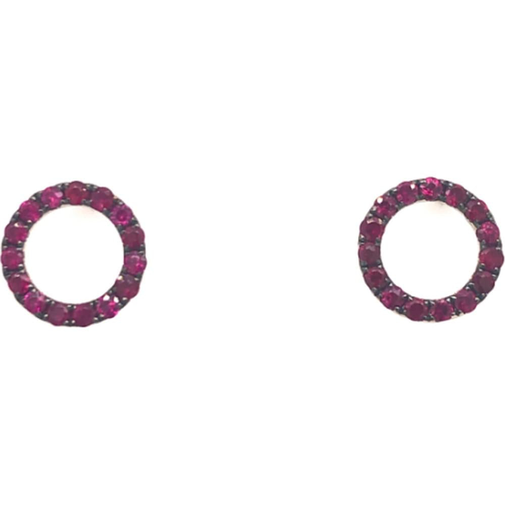 18K Rose Gold Open Circle Stud Earrings with Round Pink Sapphires by Afarin
