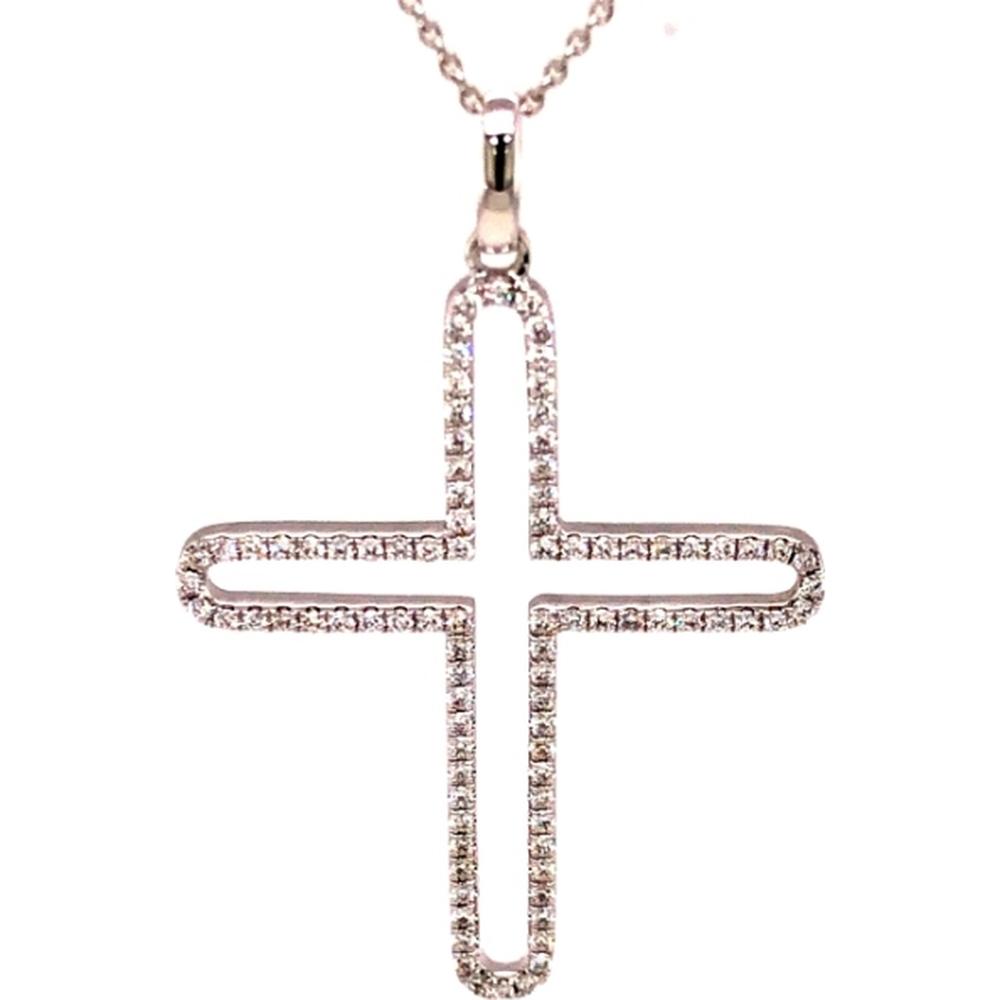 18K Rose Gold Open Cross Pendant with Round Diamonds by Afarin