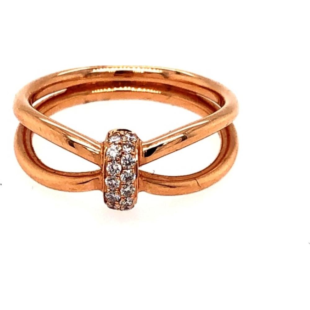 18K Rose Gold Open Double Band Ring with Pavé Round Diamonds by Afarin