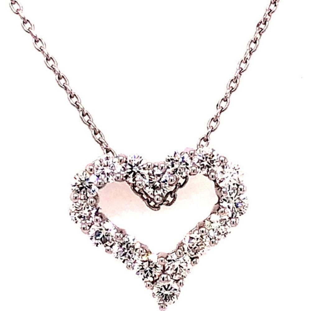 18K Rose Gold Open Heart Pendant Necklace with Round Diamonds by Afarin