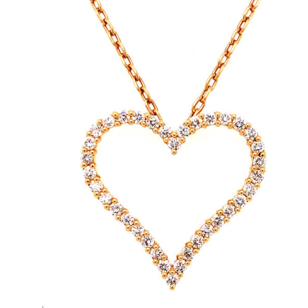 18K Rose Gold Open Heart Pendant Necklace with Round Diamonds by Afarin