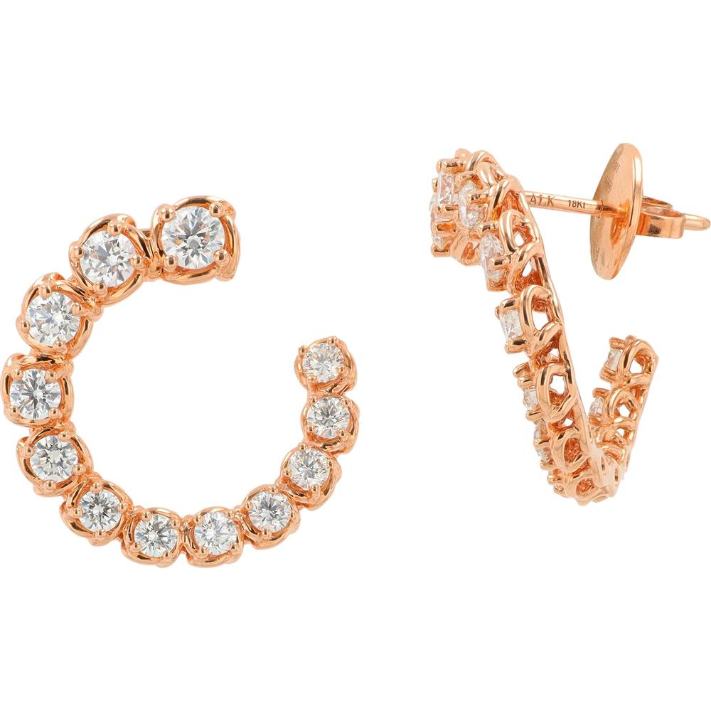 18K Rose Gold Open Hoop Diamond Earrings - 2.08 Carat Total Diamond Weight