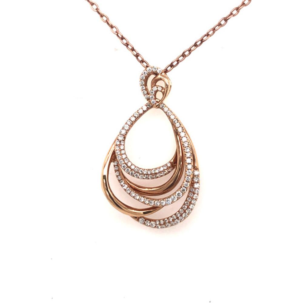 18K Rose Gold Open Teardrop Pendant with Pavé Set Round Diamonds by Afarin