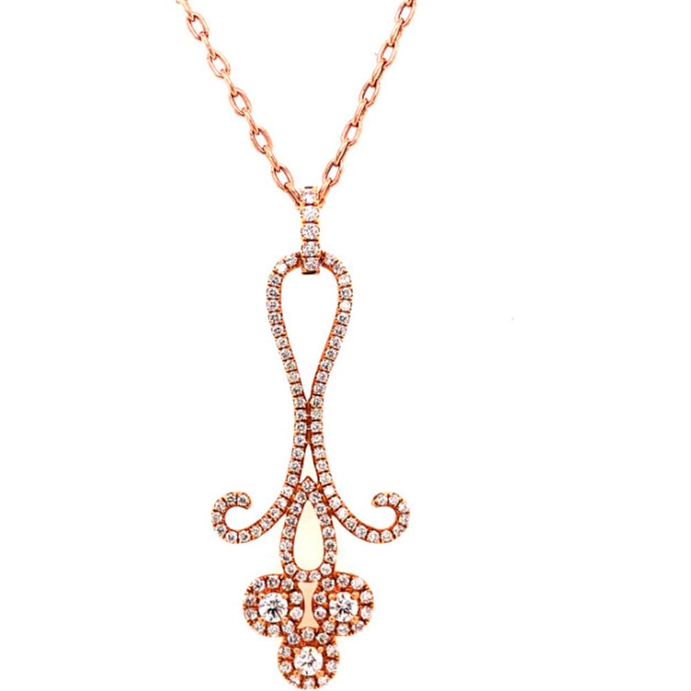 18K Rose Gold Openwork Diamond Pendant Necklace with Round Diamonds by Afarin