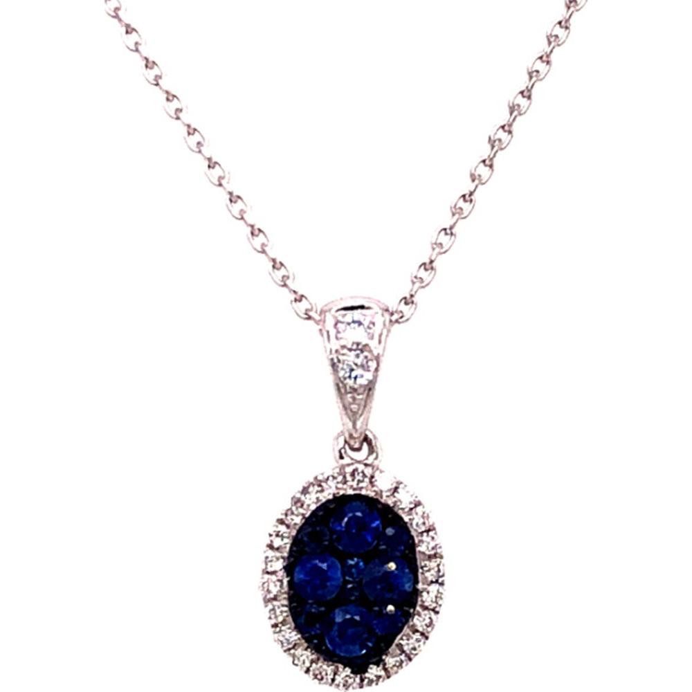 18K Rose Gold Oval Blue Sapphire Halo Pendant with Diamond Accents by Afarin