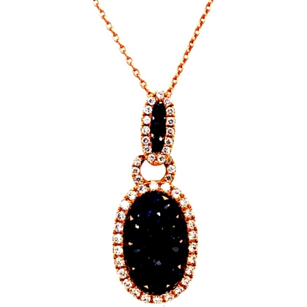 18K Rose Gold Oval Blue Sapphire Pendant with Diamond Halo by Afarin