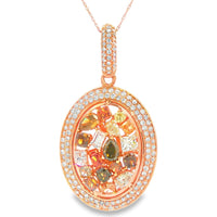 18K Rose Gold Oval Halo Pendant with Mixed-Cut Fancy Yellow and White Diamonds - 4.55 Carat Total Yellow Diamond Weight and 1.49 Carat Total White Diamond Weight by Auriventus