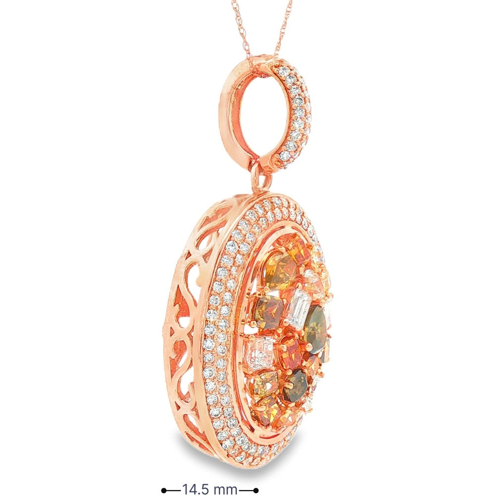 18K Rose Gold Oval Halo Pendant with Mixed-Cut Fancy Yellow and White Diamonds - 4.55 Carat Total Yellow Diamond Weight and 1.49 Carat Total White Diamond Weight by Auriventus