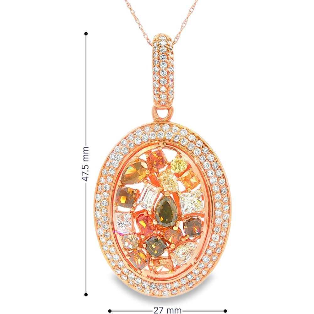 18K Rose Gold Oval Halo Pendant with Mixed-Cut Fancy Yellow and White Diamonds - 4.55 Carat Total Yellow Diamond Weight and 1.49 Carat Total White Diamond Weight by Auriventus