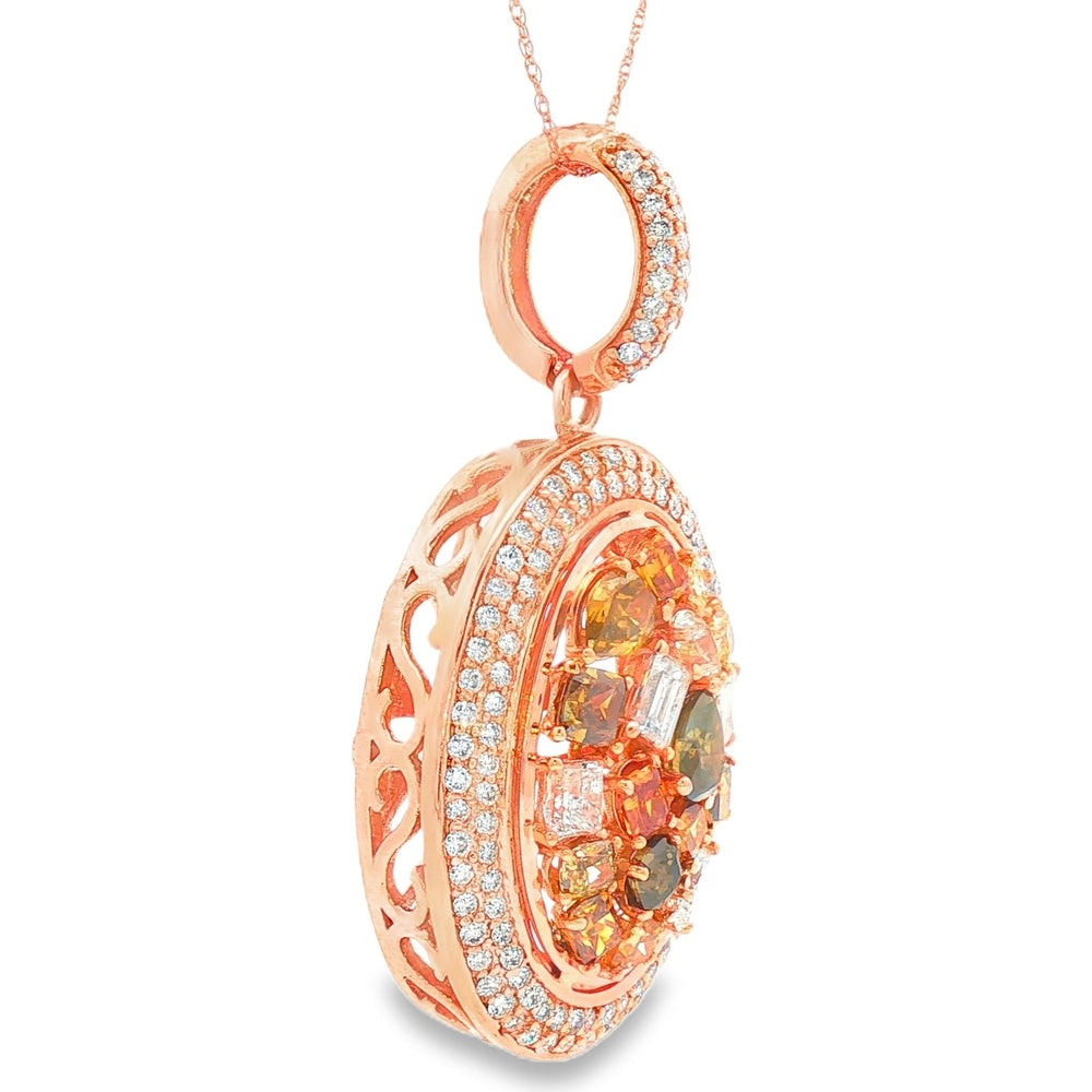 18K Rose Gold Oval Halo Pendant with Mixed-Cut Fancy Yellow and White Diamonds - 4.55 Carat Total Yellow Diamond Weight and 1.49 Carat Total White Diamond Weight by Auriventus
