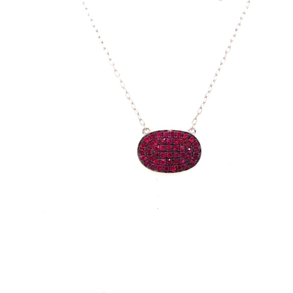 18K Rose Gold Oval Pavé Ruby Pendant Necklace by Afarin