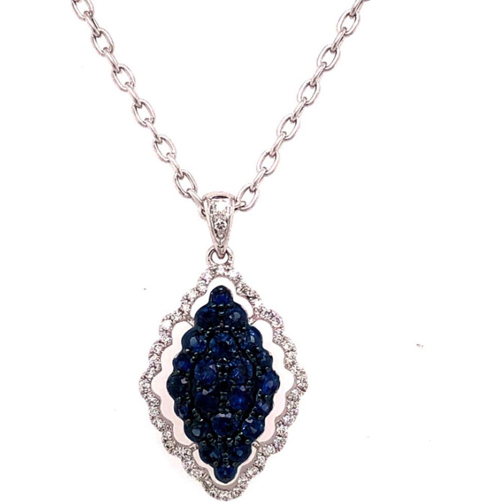18K Rose Gold Pendant Necklace with Clustered Blue Sapphires and Scalloped Diamond Halo by Afarin