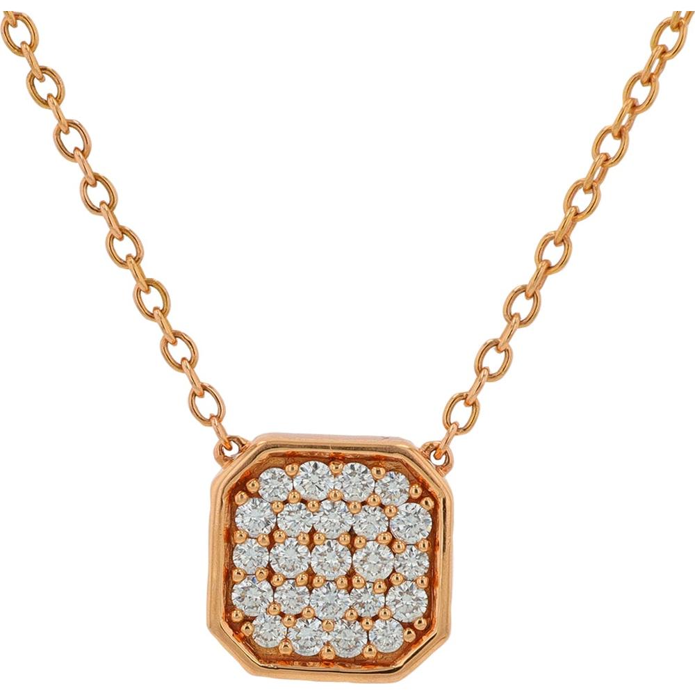 18K Rose Gold Penny Preville Geometric Octagon Pavé Diamond Pendant Necklace on 18" Chain - 0.41 Carat Total Diamond Weight