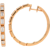 18K Rose Gold Penny Preville Medium Hoop Earrings with 1.47 Carat Total Baguette Diamonds