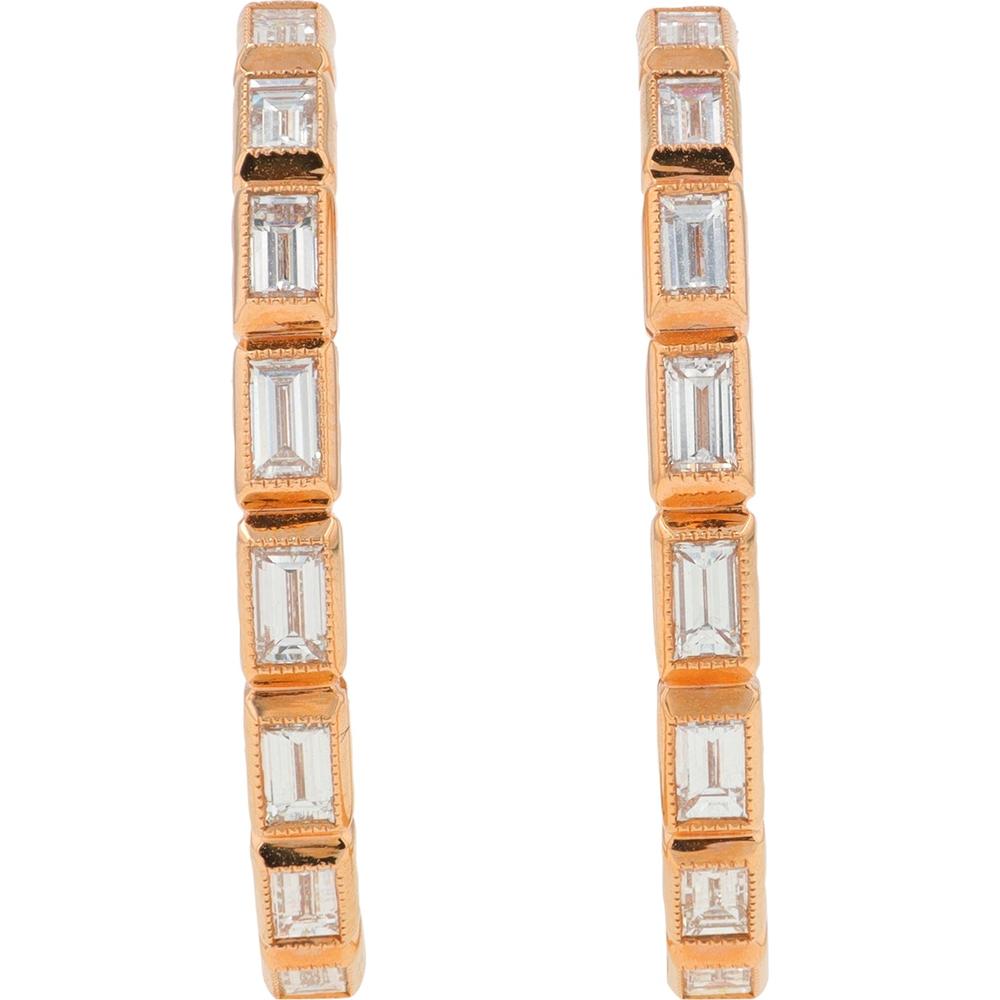 18K Rose Gold Penny Preville Medium Hoop Earrings with 1.47 Carat Total Baguette Diamonds