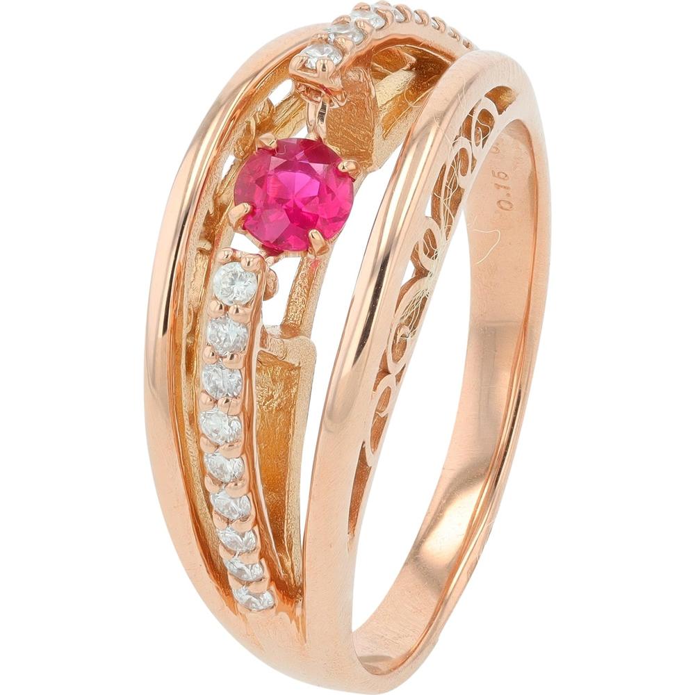 18K Rose Gold Ring with 0.15 Carat Ruby and Diamond Accents - 0.13 Carat Total Diamond Weight