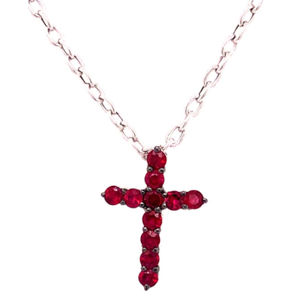 18K Rose Gold Round Ruby Cross Pendant Necklace by Afarin