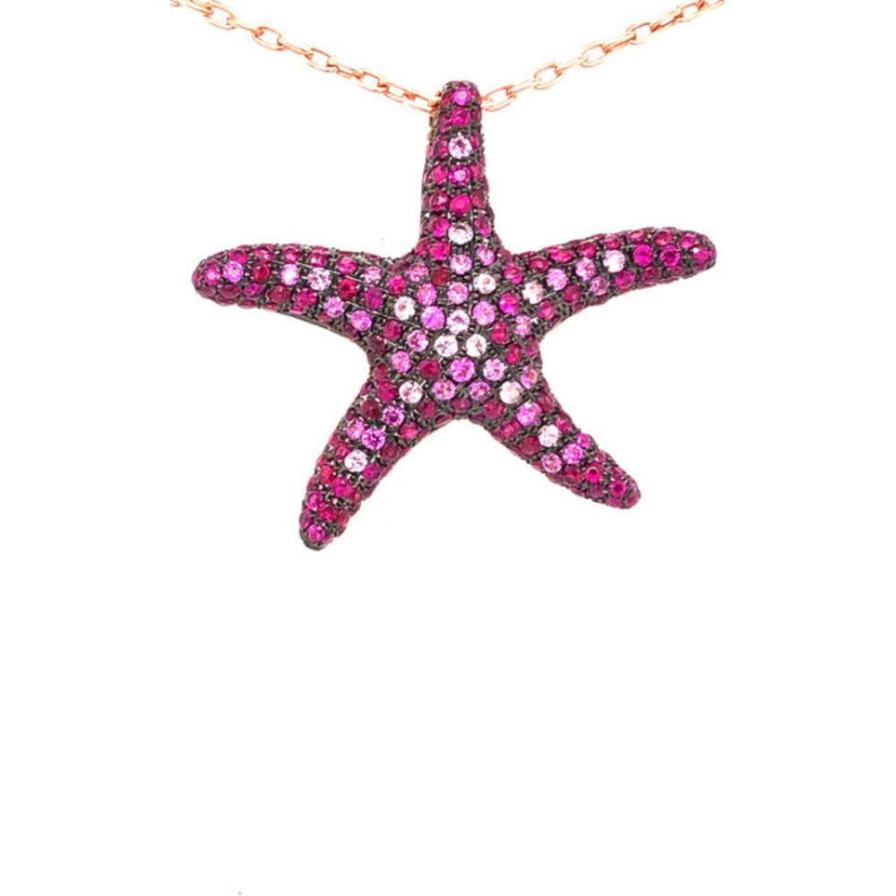 18K Rose Gold Starfish Pendant with Pink Sapphires by Afarin