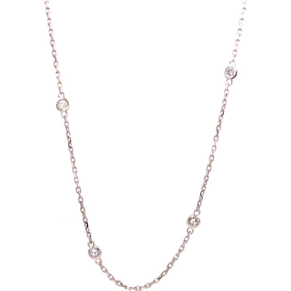 18K Rose Gold Station Necklace with Round Diamonds by Afarin