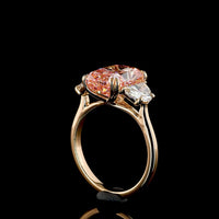 18K Rose Gold Three-Stone Ring with 5.02 Carat Cushion Brilliant Fancy Vivid Pink Lab Diamond and Half-Moon Side Diamonds - 6.19 Carat Total Weight - Covaloro Fine Jewelry
