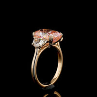 18K Rose Gold Three-Stone Ring with 5.02 Carat Cushion Brilliant Fancy Vivid Pink Lab Diamond and Half-Moon Side Diamonds - 6.19 Carat Total Weight - Covaloro Fine Jewelry