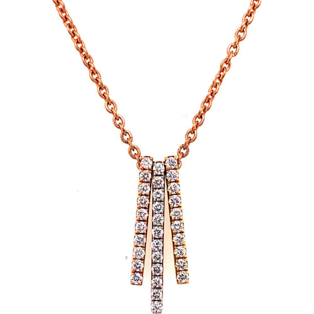 18K Rose Gold Triple Bar Pendant Necklace with Round Diamonds by Afarin