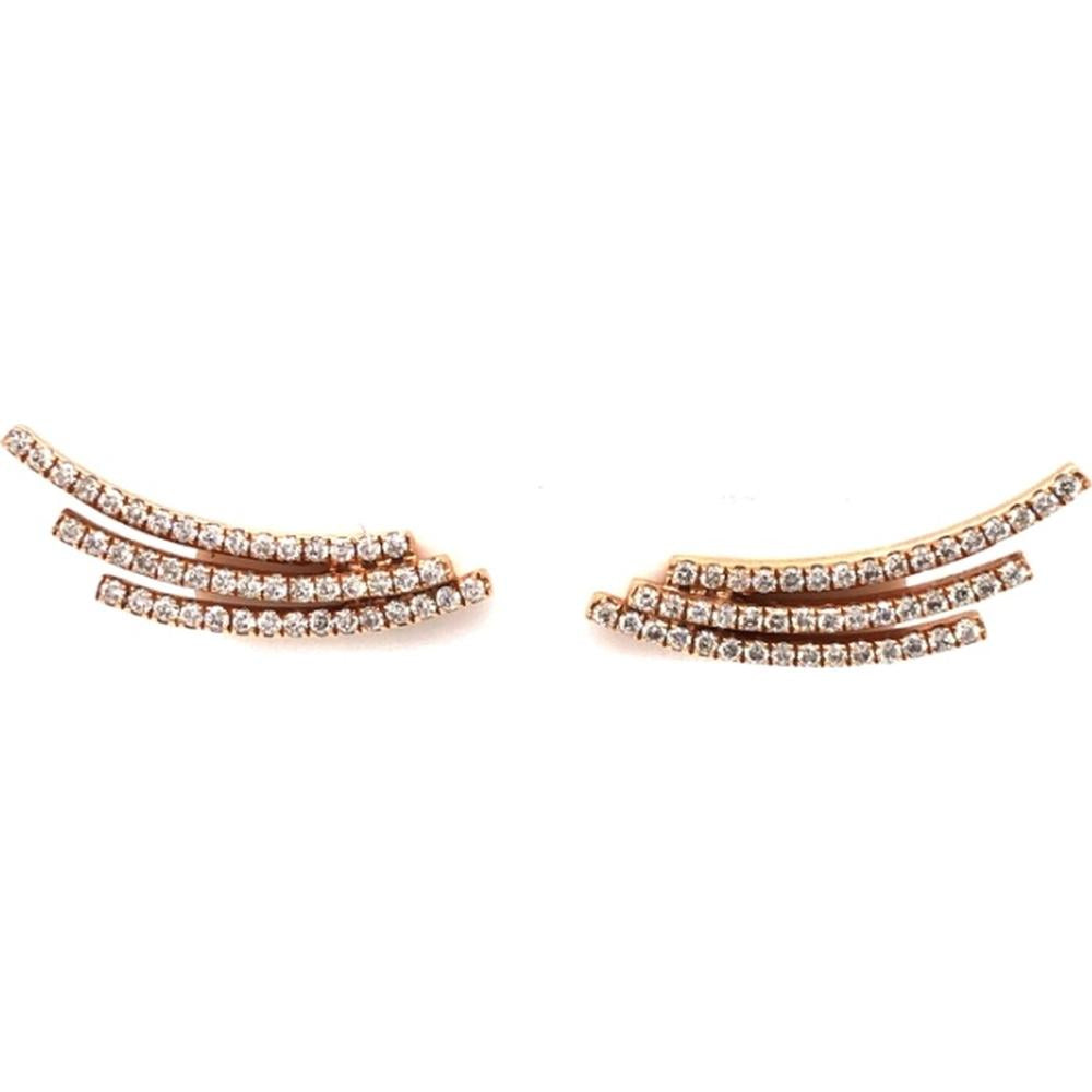 18K Rose Gold Triple-Curve Ear Climber Earrings with Round Diamonds by Afarin